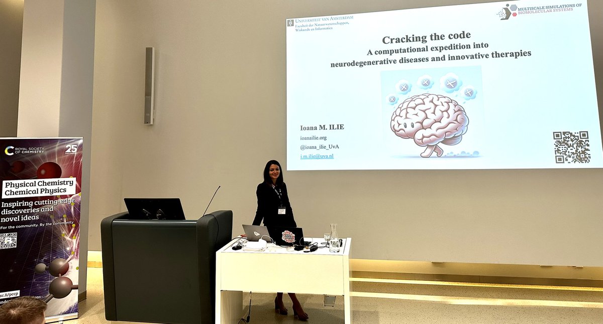 Was great to hear @ioana_ilie_UvA of @UvA_Amsterdam talk about simulating neurodegenerative proteins and innovative therapies at the @PCCP 25th anniversary symposium! 🔥