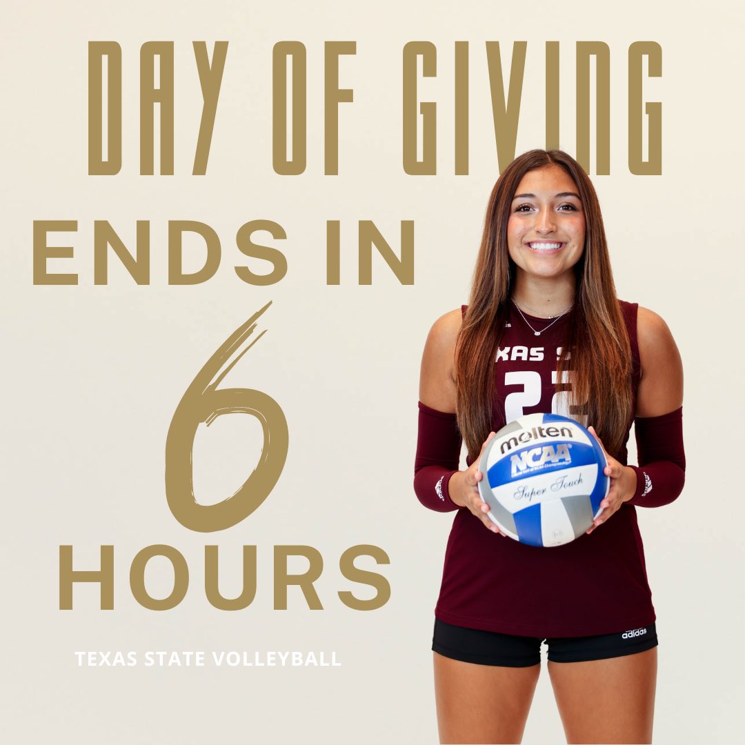 6 more hours until the day of giving ends! Donations close at 12:00pm today! Follow the link to donate: catfunder.txstate.edu/o/texas-state-…