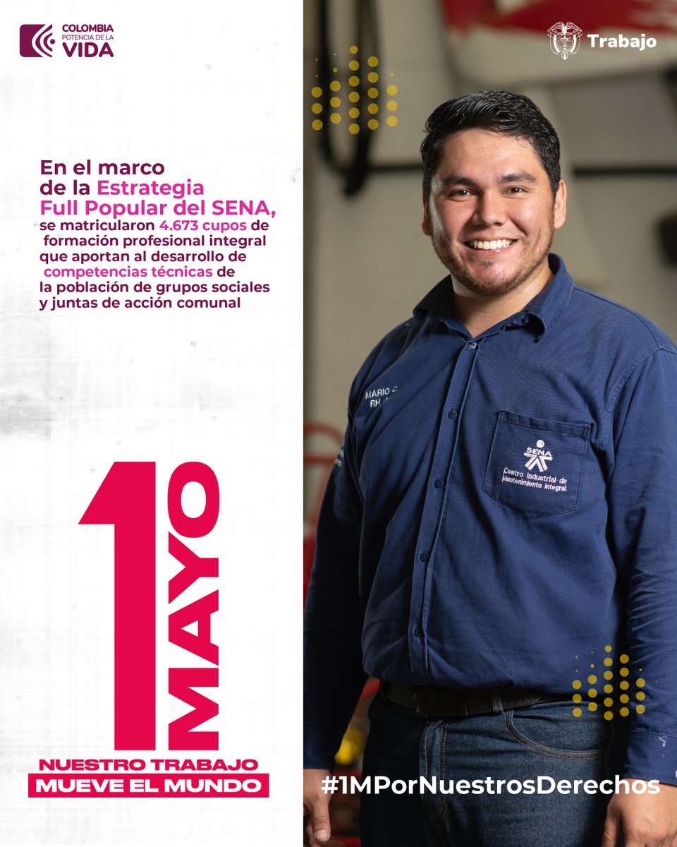 Hoy #1Mayo, marchamos para celebrar el avance de la Estrategia Full Popular del @SENAComunica: con 4.673 inscripciones en formación profesional integral. 👏 ¡#LeMarchoAlCambio hacia la igualdad de oportunidades! ✊🏽📚