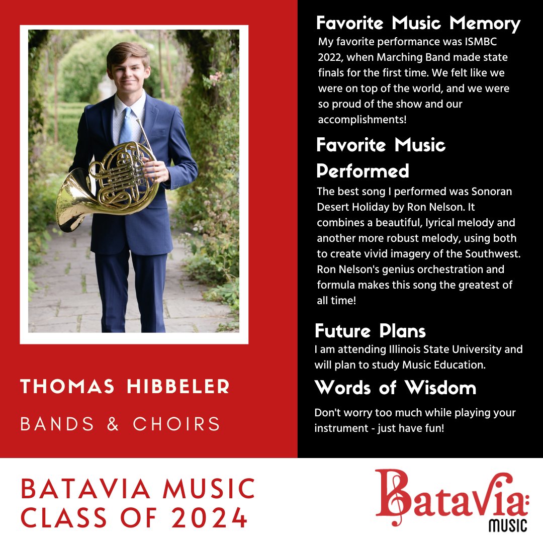 We honor @thomas_hibbeler. One of the nicest & most driven students, Thomas performs so admirably in nearly all the choirs & bands at BHS! His passion for music & literature is infectious! There's no doubt he will make a great music teacher after Illinois St. Univ - Go Redbirds!