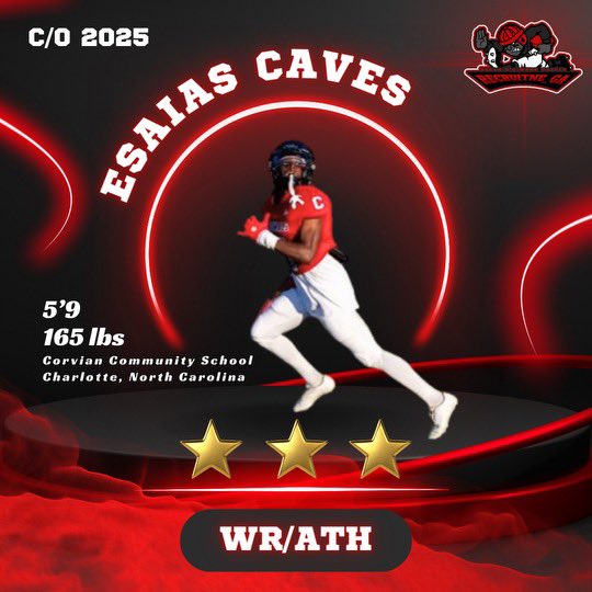 @EsaiasCaves is on of the most explosive prospects out of North Carolina. Twitchy and has speed to get away from defenders in a flash. @CorvianFootball