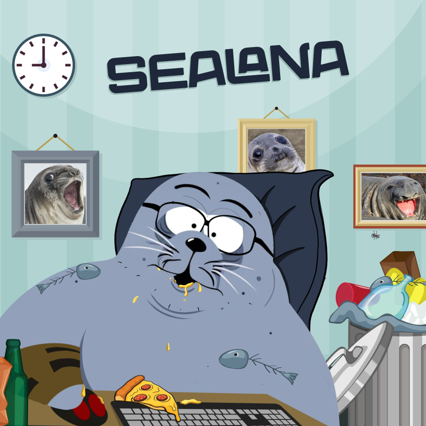 📢Alright, listen up! Meet #Sealana, the kick-ass seal, #Trading his way out of his mom's basement like a true American Hero!🇺🇸
This fat boy's chowing down on burgers🍔, dreaming of Lambos🏎️, and making #Crypto gains💸. So huge, he's defying gravity, floating all the way to the