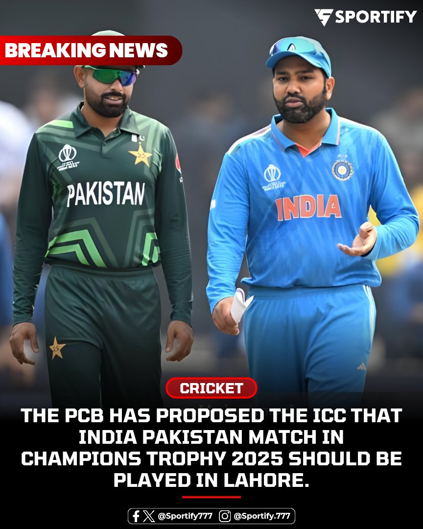 🚨 BREAKING NEWS 🚨 

The stage is set for the mother of all cricket battles! 💥 

Pakistan Cricket Board proposes Lahore as the venue for the highly-anticipated India-Pakistan clash! 🏟️🇵🇰🇮🇳🏏 

#Sportify #SportsNews #Cricket #PAKvIND #ArchRivals