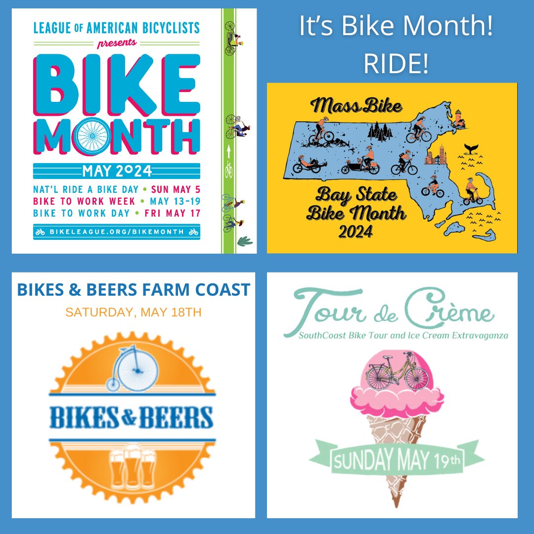 May is National Bike Month! How will you celebrate? We will ride in the inaugural Bikes & Beers Farm Coast, the Tour de Crème, and more! Help us MAKE EVERY RIDE COUNT, log your miles on Love to Ride - Team South Coast Bikeway. lovetoride.net/usa/groups/837…