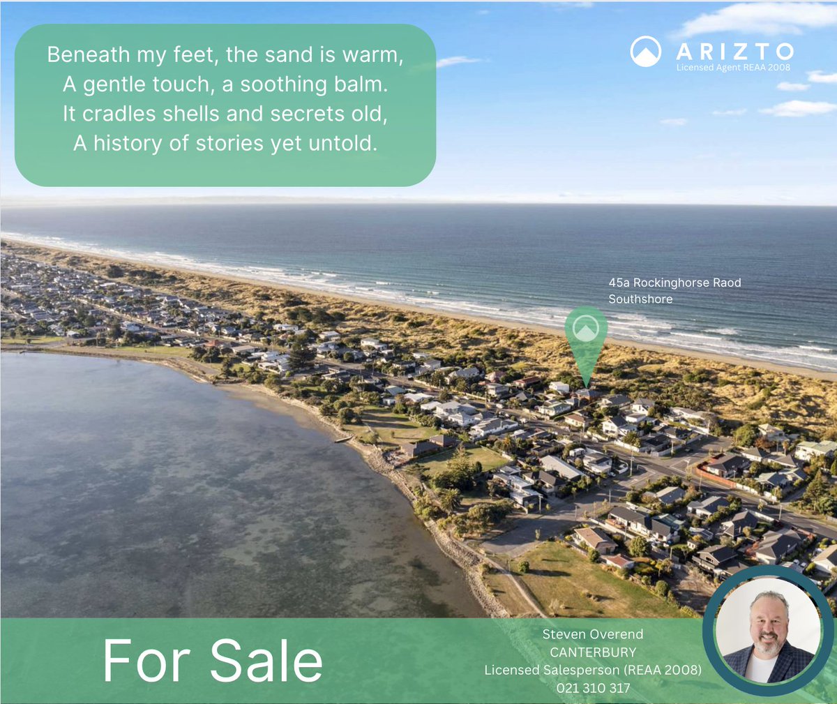 Seaside home seeks family!
Steven Overend | Licensed Salesperson REAA 2008
At home in your neighbourhood.
#arizto #easternchristchurch #southshore
stevenoverend.co.nz