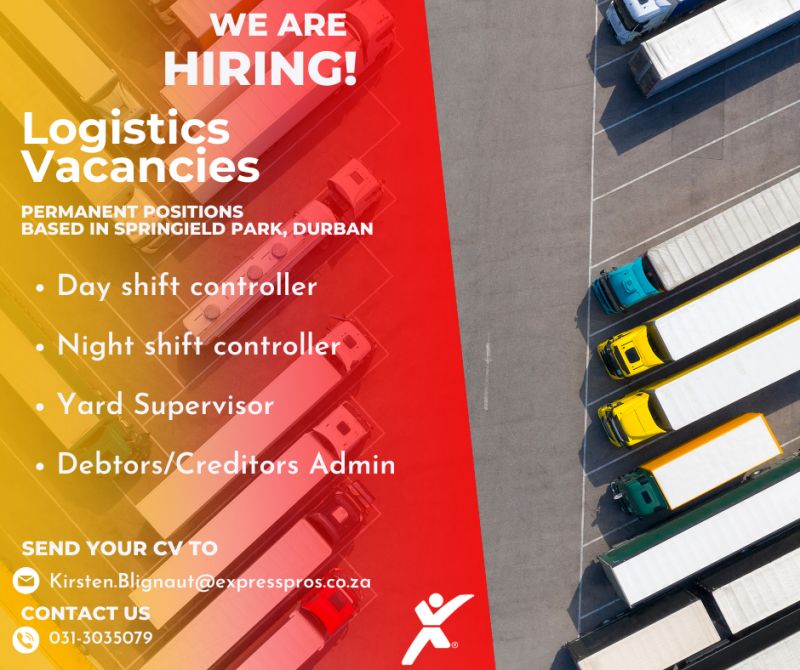 Logistics Vacancies 📍Springfield Park, Durban Apply today! Kirsten.Blignaut@expresspros.co.za