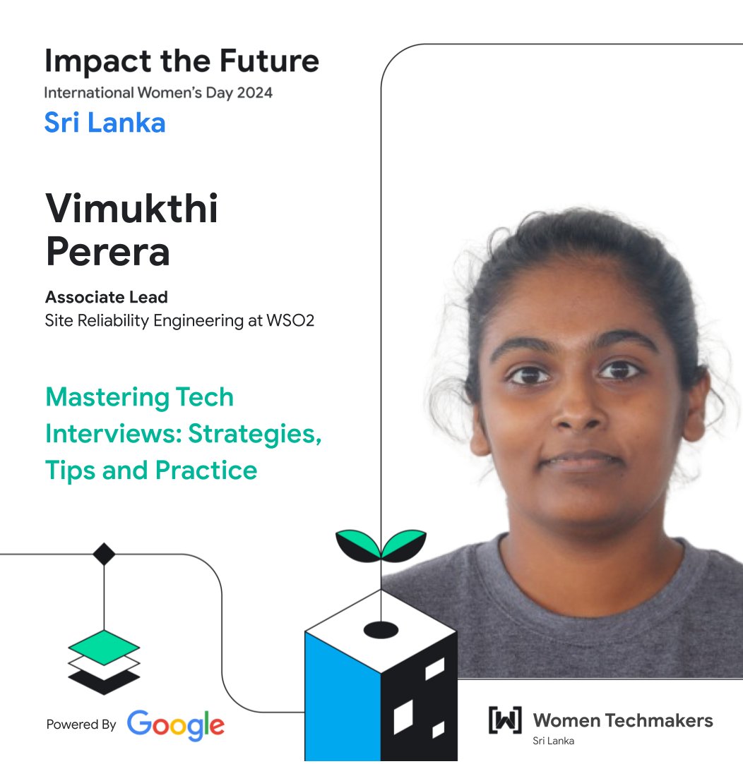 We're excited to announce Vimukthi Perera, Associate Lead in Site Reliability Engineering at WSO2, as a speaker at the Women Techmakers International Women's Day Sri Lanka 2024! #WomenTechmakersSriLanka #WTMImpactTheFuture #WomenTechmakers #WTMLK #WTMSriLanka #IWD2024