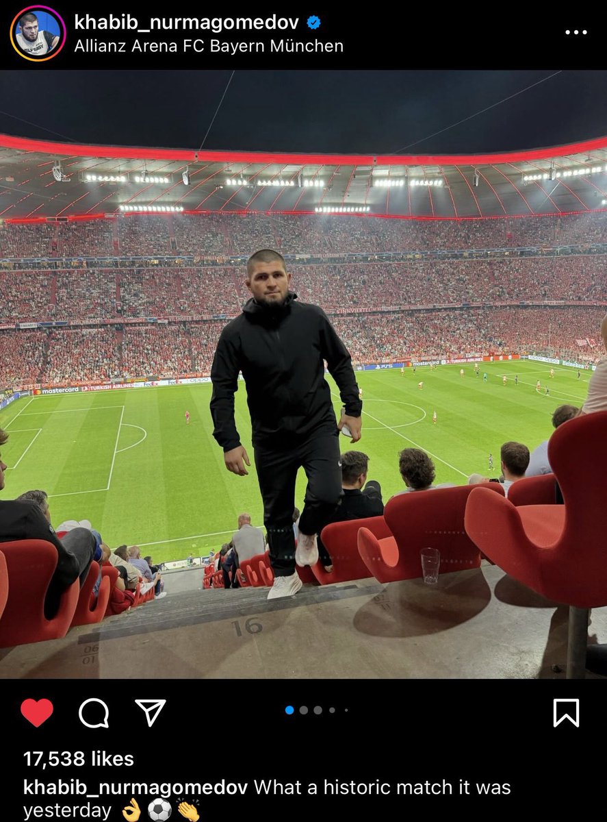 Khabib was present at the Allianz Arena to support his favorite club Real Madrid. 🤍