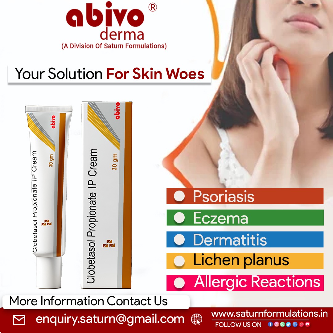 #ClobetasolPropionateCream from #abivoderma a division of #SaturnFormulations for #eczema, #psoriasis, #dermatitis available in #dermaPCDfranchise & #ThirdPartyManufacturing.
Website: saturnformulations.in/product/clobet…

#pcdpharmafranchise #skincare #clobetasolcream