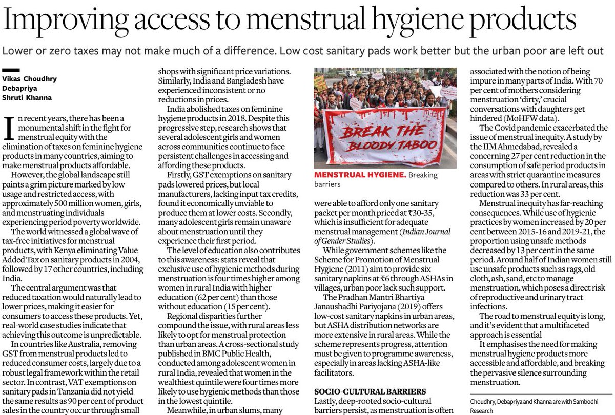 From taxation reforms to government #schemes, strides have been made to make menstrual hygiene products more #accessible and #affordable. However, the journey to eliminate period poverty is far from over. Our colleagues Debapriya, Shruti, and Vikas delved deep into the barriers…