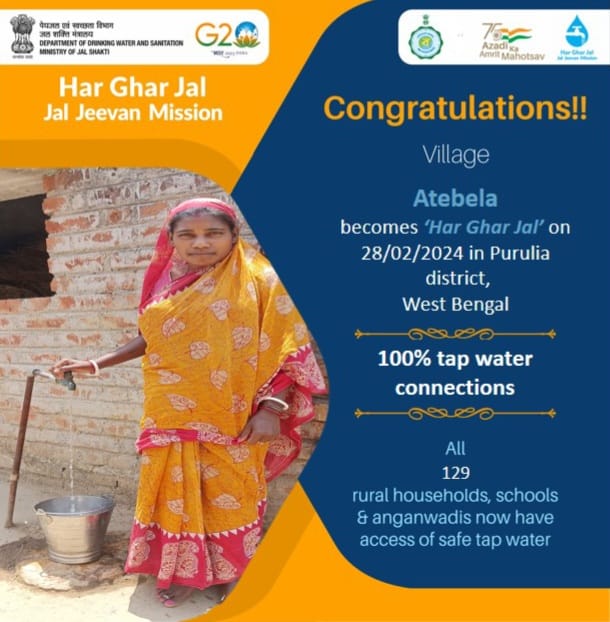 Congratulations to all people of Atebela Village of Purulia District West Bengal State, for becoming #HarGharJal with safe tap water to all 129 rural households, schools & anganwadis under #JalJeevanMission as on 28.02.2024
@GowbPhe