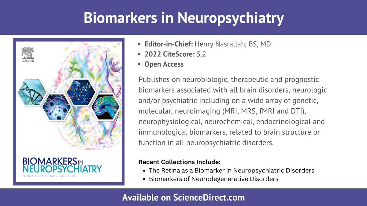 Read the Most Read articles from Biomarkers in Neuropsychiatry - Publishing on neurobiologic, therapeutic or prognostic biomarkers associated with neurologic and/or psychiatric brain disorders spkl.io/60194LcrN