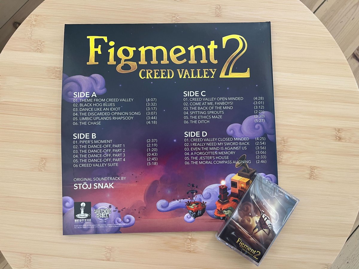 We just had a visit from some lovely people from <a href="/BedtimeDG/">Bedtime Digital Games</a> fresh from winning Best Narrative and Best Audio for Figment 2: Creed Valley at <a href="/SpilprisenDK/">Spilprisen</a> last night. They left us their awesome soundtrack, but we may need to invest in some better equipment to listen to it. 🤔