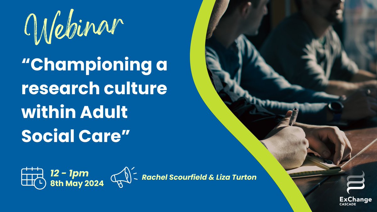 ❗ *NEW DATE* ❗ Webinar: 'Championing a Research Culture within Adult Social Care' 🗓 Wednesday 8th May 2024 🕛 12 - 1pm Presenters: Rachel Scourfield and Liza Turton, Neath Port Talbot Council Sign up today! cardiff.zoom.us/webinar/regist… @CASCADEresearch @ResearchWales