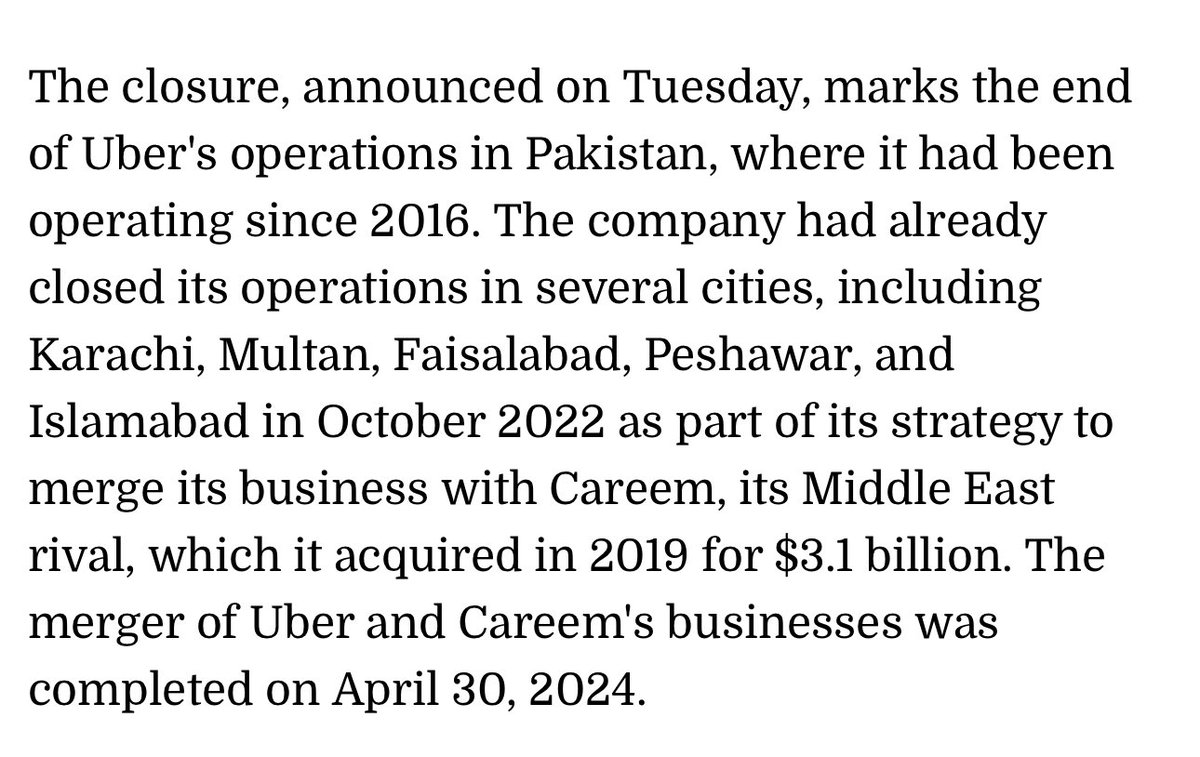 Fun fact Uber wasn't even operating in Pakistan after acquiring Careem.