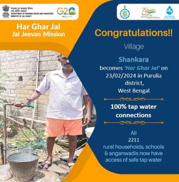 Congratulations to all people of Shankara Village of Purulia District West Bengal State, for becoming #HarGharJal with safe tap water to all 2211 rural households, schools & anganwadis under #JalJeevanMission as on 23.02.2024
@GowbPhe