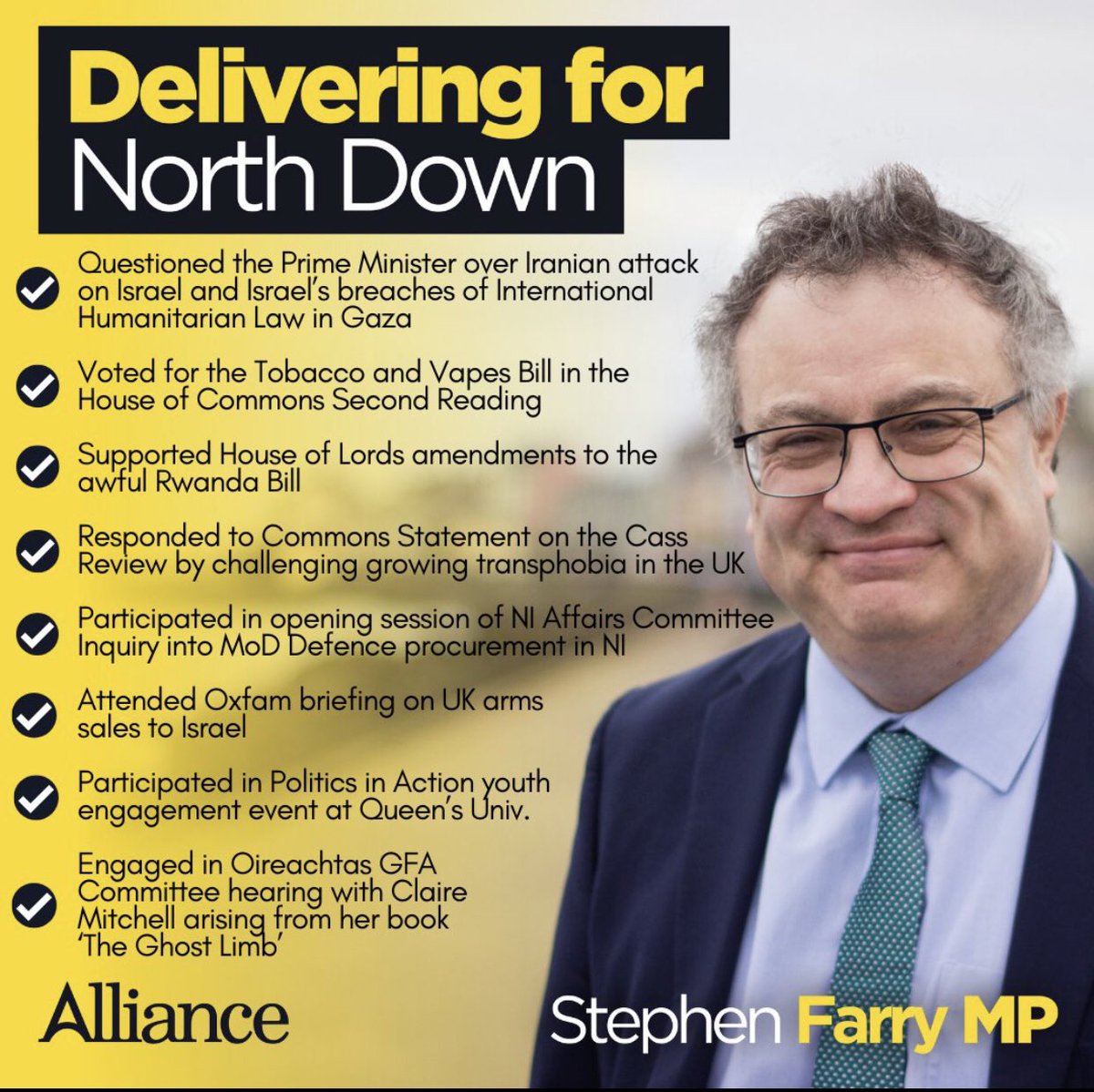 Alliance - ‘he ticks all the boxes.’ Well, there is that. What a shame none relate to his North Down constituency.