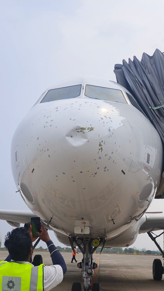 Damage to the windshields and radome after Vistara aircraft flew into hailstorm in Bhubaneshwar