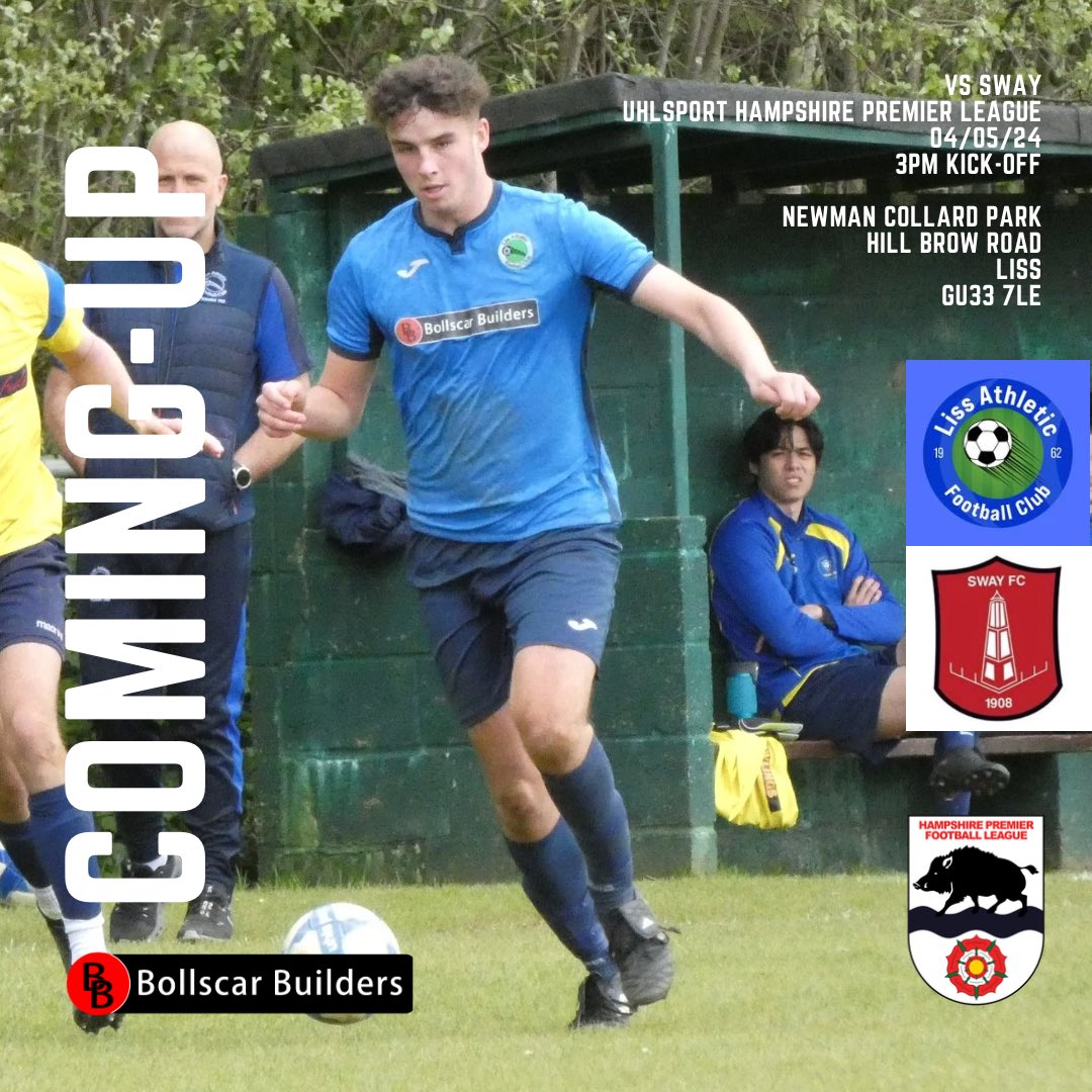 🔜 𝗨𝗣 𝗡𝗘𝗫𝗧 | Our penultimate @HantsLeague fixture of 23/24 as we welcome @SwayClub to Newman Collard on Saturday (3pm) 🔵 🍻 Bar and refreshments 📖 Printed programme - £1 🗣️ Your support much appreciated!