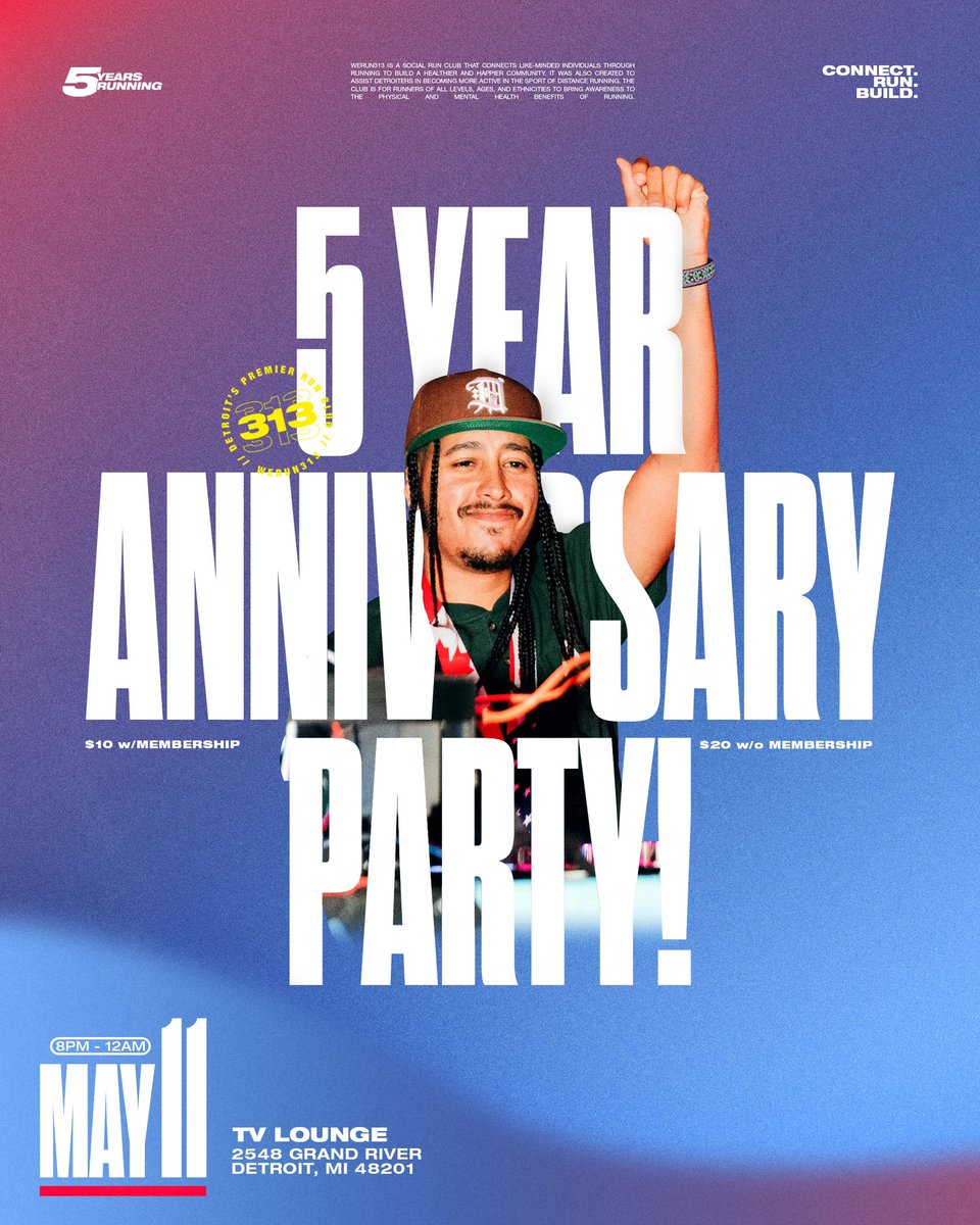 5 Years Strong, Still Running Detroit! 🏁🏃🏾🏃🏽‍♀️

IT’S OUR ANNIVERSARY WEEK‼️ We have a lot to celebrate! Here’s to kicking off another epic season of connecting, running, and building! 🥂🎉💫

Registration for shoes &amp; Party tix —> #LinkInBio