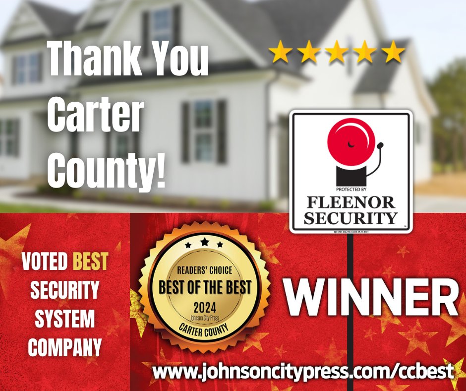 Thank you for voting us Best Security System Company in the Johnson City Press Carter County Readers' Choice!!!

#JohnsonCityPress #ReadersChoice #FleenorSecurity