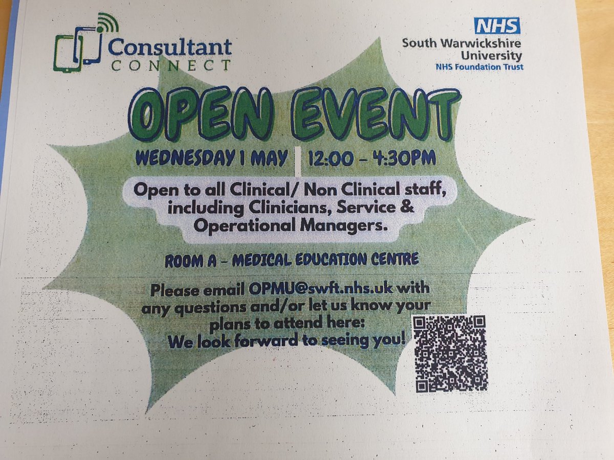 Come and join OPMU and Consultant Connect at our open event happening today! We are in the Medical Education Centre - Room A #consultantconnect #swft #OPMU #phonecalls #referrals