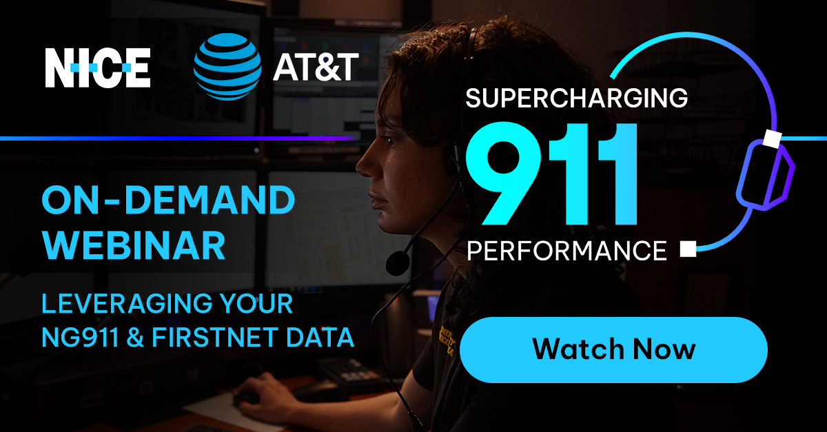 View our on-demand webinar on 'Supercharging 911 Performance' Learn how to leverage NICE Inform Elite’s data-driven Intelligence Center dashboards, along with AT&T’s #NG911, #FirstNet and other tech, to supercharge your #911center's performance. tinyurl.com/yc4bvhar