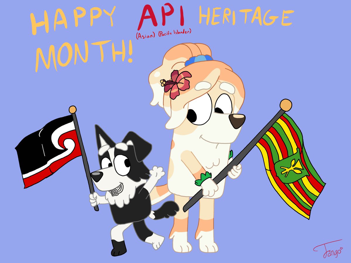 HAPPY ASIAN-PACIFIC ISLANDER HERITAGE MONTH YALL!! ✨✨

(alt version in comments)

#bluey #blueytwt #blueyart #blueyfanart #API #AAPI #mackenziebordercollie #mackenziebluey #friskyheeler #friskybluey #māori #kānakamaoli #AAPIHeritageMonth