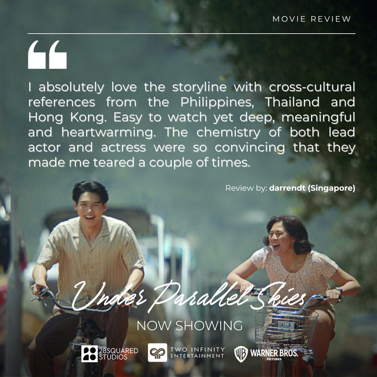 MOVIE REVIEW (Singapore): I absolutely love the storyline with cross-cultural references from the Philippines, Thailand and Hong Kong. Catch #WinMetawin and #JanellaSalvador in one of the most anticipated film collaborations of the year in Asia, #UnderParallelSkies, at cinemas