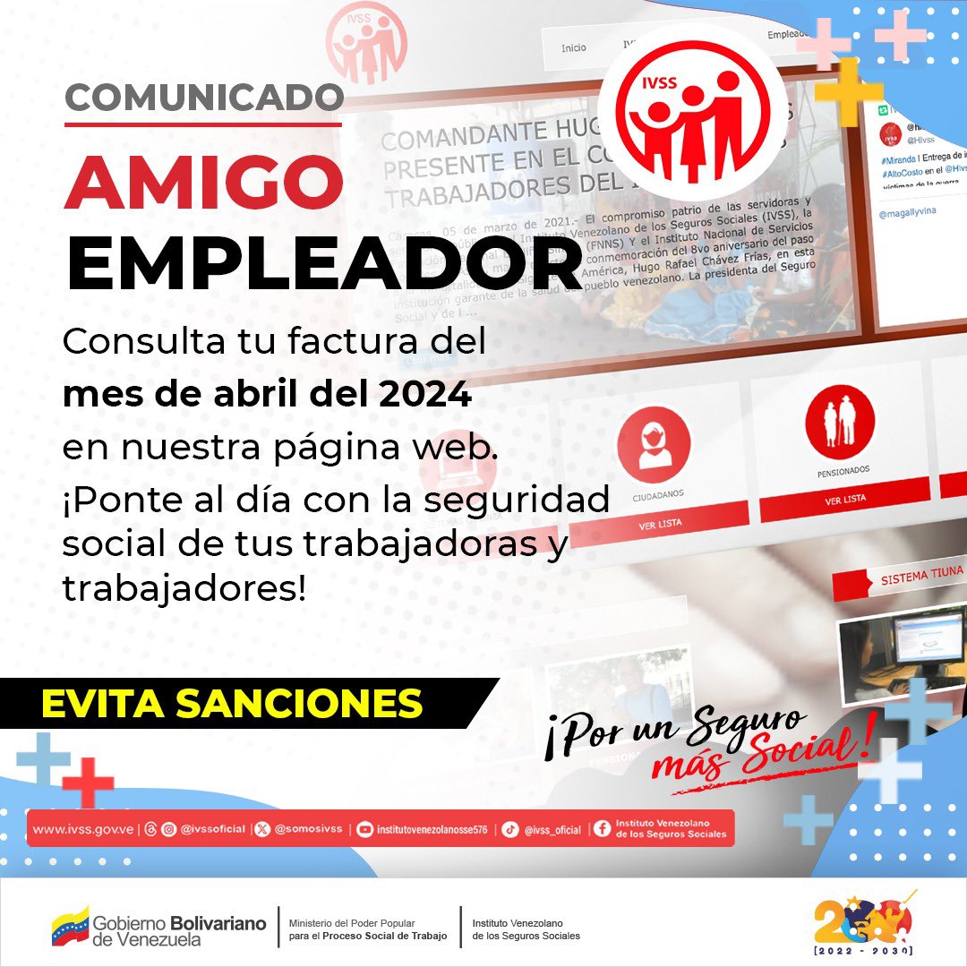 #AMIGOEMPLEADOR / Consulta tu factura del mes de abril del 2024 en nuestra página web. ¡Evita sanciones! #MayoDeTransformación @nicolasmaduro @florescilia @MagaGutierrezV @delcyrodriguezv