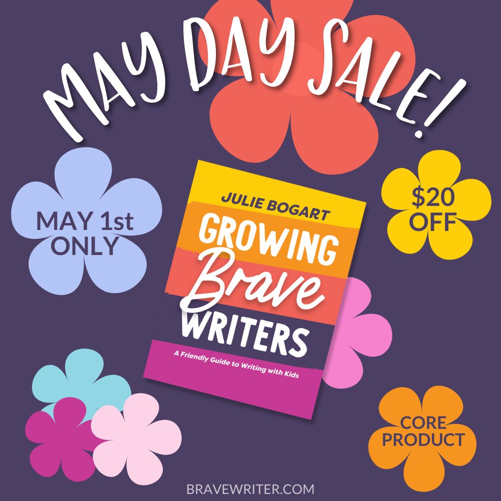 MAY 1ST: ONE DAY ONLY 🌼 Growing Brave Writers 🌼 is ON SALE! $20 OFF!! This is the ONE purchase to teach them all! (Kids 8-18) ➡️ Learn more: hubs.li/Q02vGtGt0 #bravewriter #homeschool #maydaysale