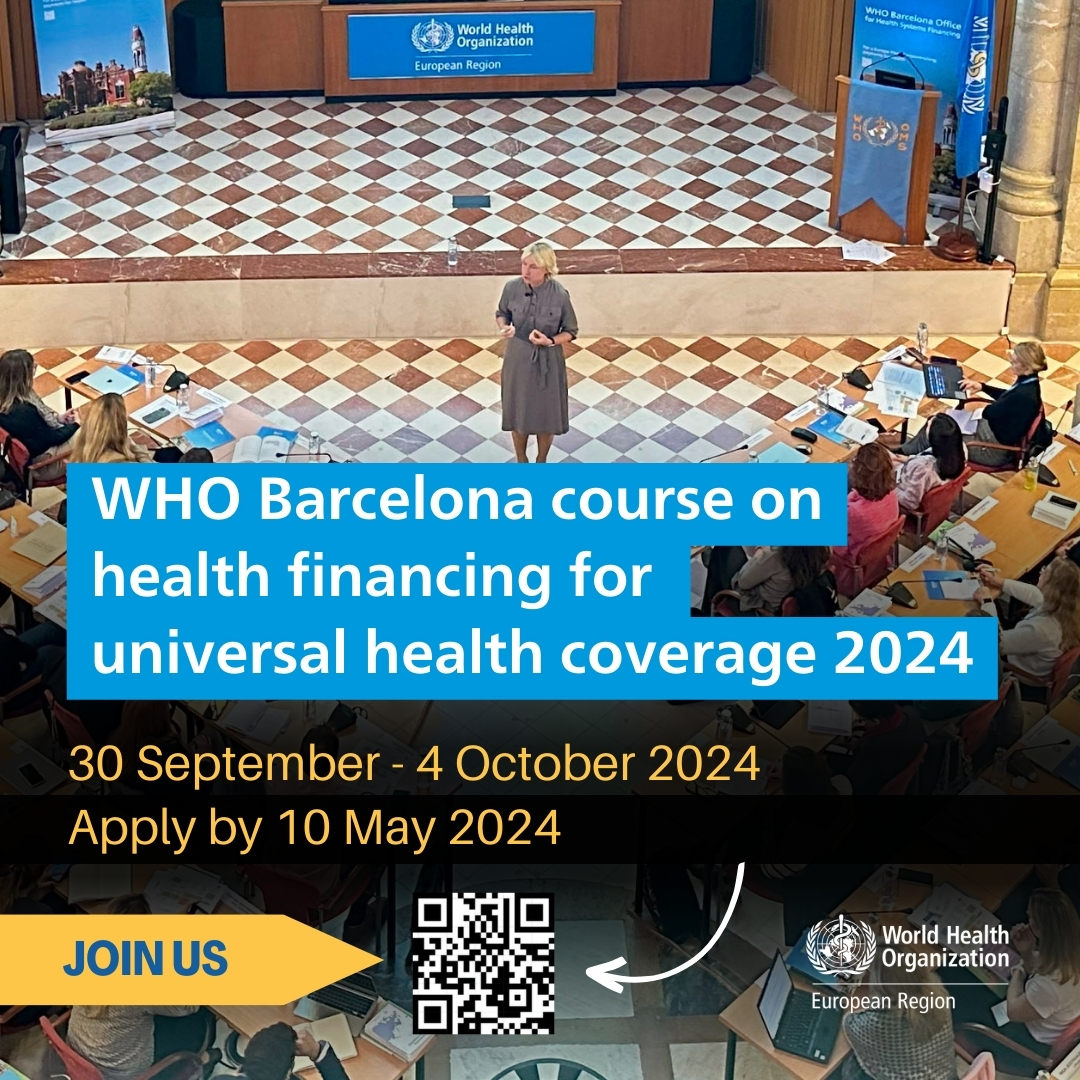 ☂️How does health financing policy affect affordable access to quality #healthcare? 

Join us at the #WHOBarcelona Course on Health Financing for #UHC.  Assess policy options and become a catalyst for #reformchange in your country!

👉 bit.ly/3w7526P