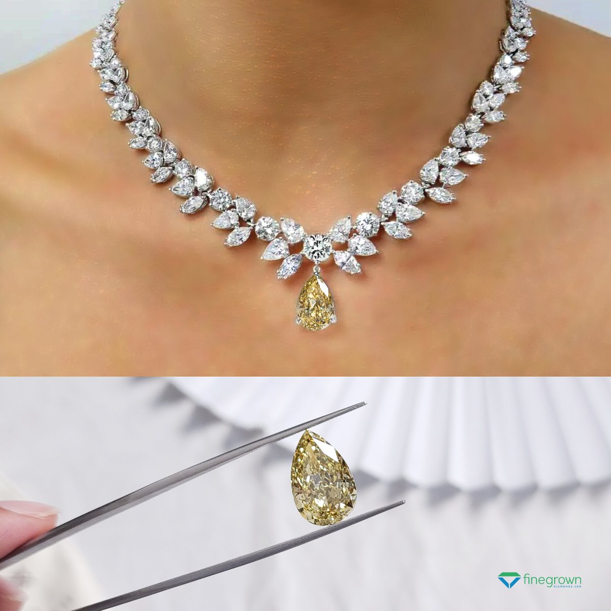 ✨ Dazzle in the brilliance of our Vivid Yellow Pear Shaped Lab-Grown Diamond Necklace! 💎🌟

#LabGrownDiamond #EcoLuxury #DiamondNecklace #YellowDiamond #SparkleAndShine #JewelryLovers #FashionStatement #EthicalFashion #LuxuryJewelry #finegrowndiamonds