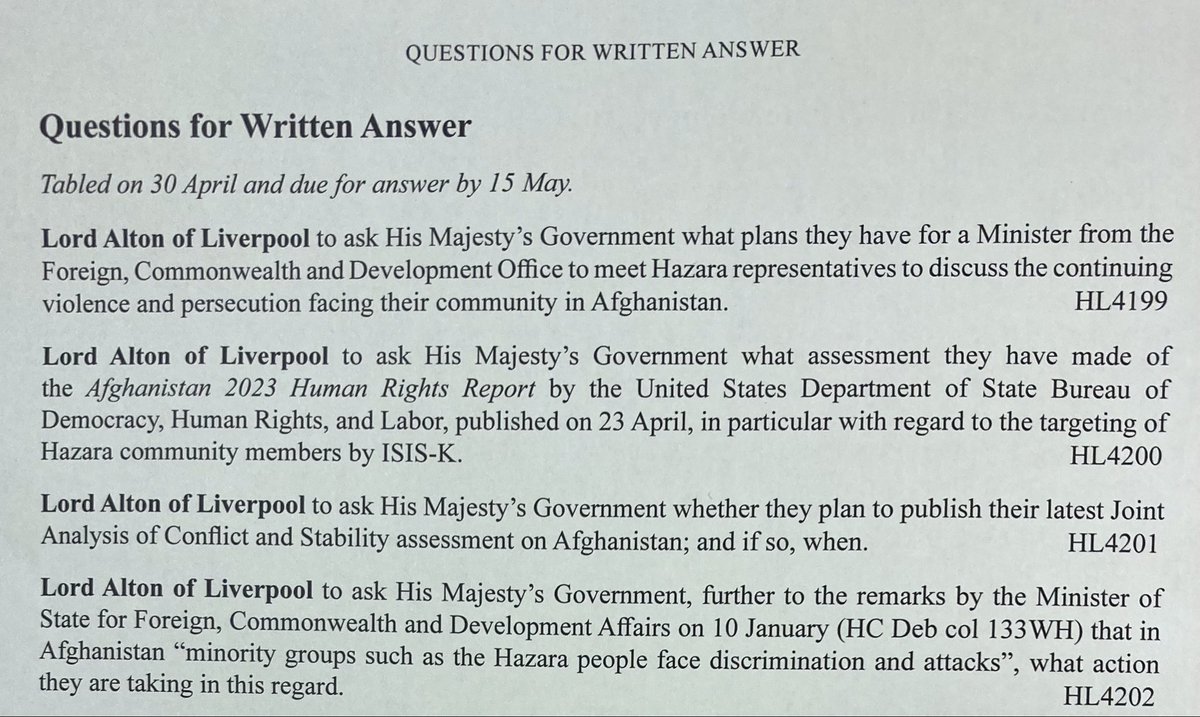 Hazara Genocide - my questions in @UKParliament today about the continued targeting of Afghan’s Hazaras; what can be done to raise their plight and to protect them from being repatriated into the hands of their persecutors.@tariqahmadbt @UK_FoRBEnvoy