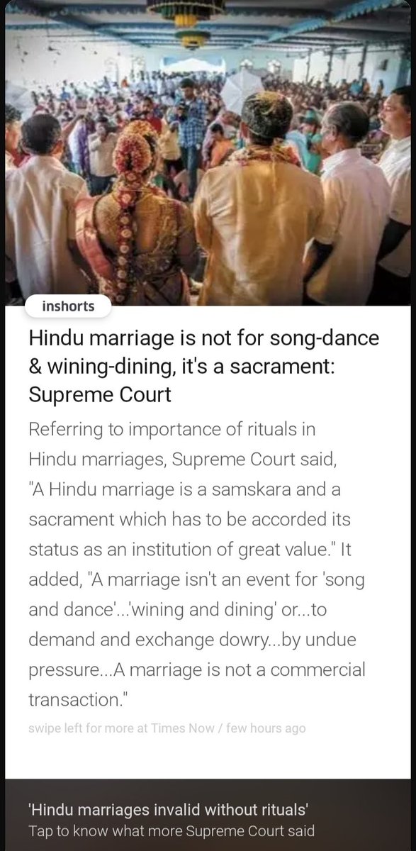 Supreme court does a lot of virtue signalling when it comes to marriages so much that it seems it has lost sense of reality. 
Marriages in India are a commercial transaction. 
Bride's family look at salary,house, car & lifestyle of the groom be4 'kanyadaan' 
#MarriageStrike