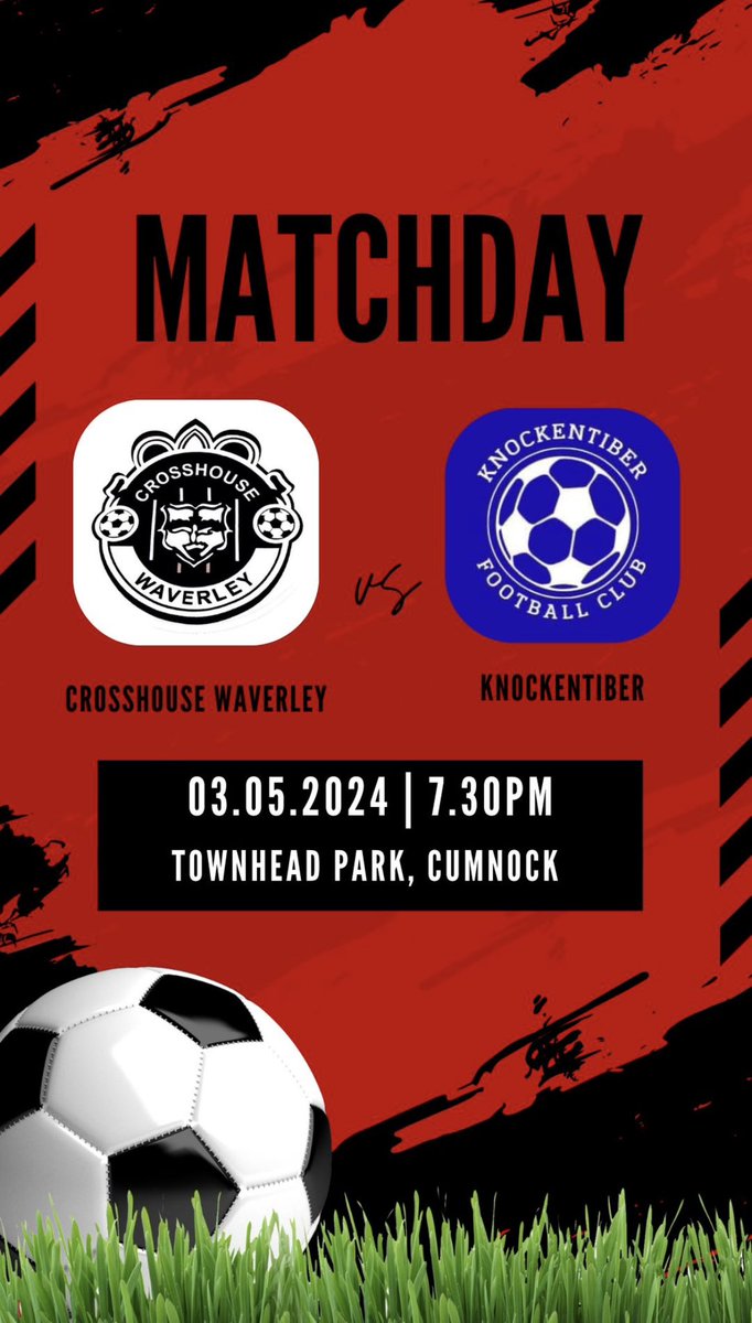 FRIDAY NIGHT

It’s the second cup final in two weeks for us and this time we face our local rivals Knockentiber in the Donsport Cup final! 

⚽️ @Knockentiber 
🏆 Donsport Cup- Final.
🕡 19:30 Kick Off.
📍 Townhead Park, Cumnock.

🔴⚫️