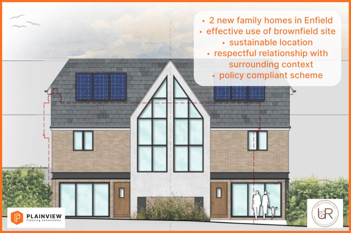 Planning approved for the redevelopment of a garage site in Enfield, bringing forward 2x family homes.  So pleased with the outcome for our client and can’t wait to see the scheme built out. 
Read more here 👉 bit.ly/brownfielddeve…
Image source: Urban &amp; Rural Ltd.