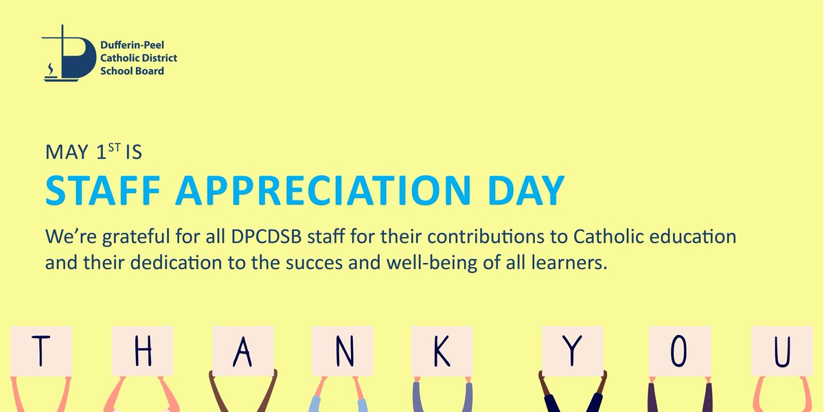 May 1 marks the Feast Day of St. Joseph the Worker, the patron saint of workers. Today, we recognize Staff Appreciation Day & celebrate #DPCDSB employees. Thank you to all DPCDSB employees for your commitment to Catholic education, & to the success & well-being of all learners!