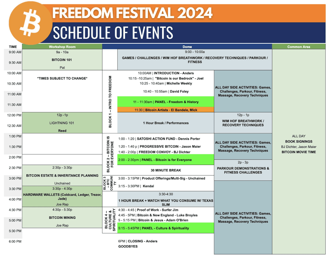 Looking forward to teaching the Hardware Wallets and Bitcoin Mining 101 classes along with offering guided Wim Hof Breathwork sessions at this year's Bitcoin Freedom Festival in East Windsor Connecticut! 

Join me this Saturday and get your tickets here: massadoption.net/freedomfestival