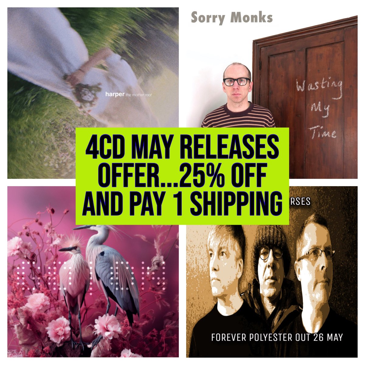 4CD offer for May releases by Harper, Sorry Monks (EP), The Blue Herons and Pantomime Horses. Use code 'offer25' at link below for a 25% discount (offer ends 06 May 24) !!! subjangle.bandcamp.com/album/4cd-may-…