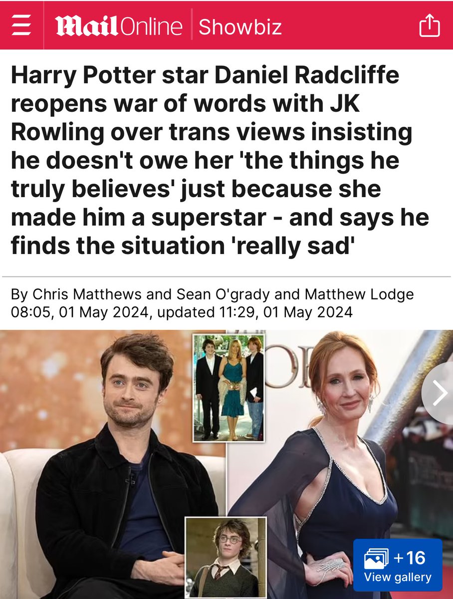 Daniel Radcliffe suggests JK Rowling lacks empathy when asked about her.
Where is his empathy for the scores of young people on medical pathways like lab rats in the name of the gender cult?
He clearly hasn’t read the Cass Report or anything beyond vacuous virtue signalling.