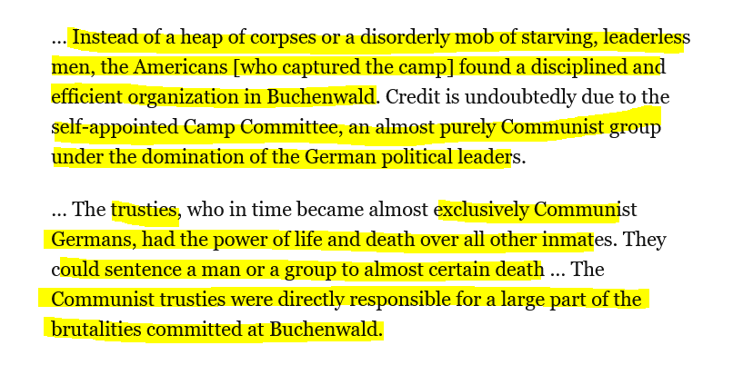 The Communists, in the Buchenwald Camp, 'were directly responsible for a large part of the brutalities committed at Buchenwald.'