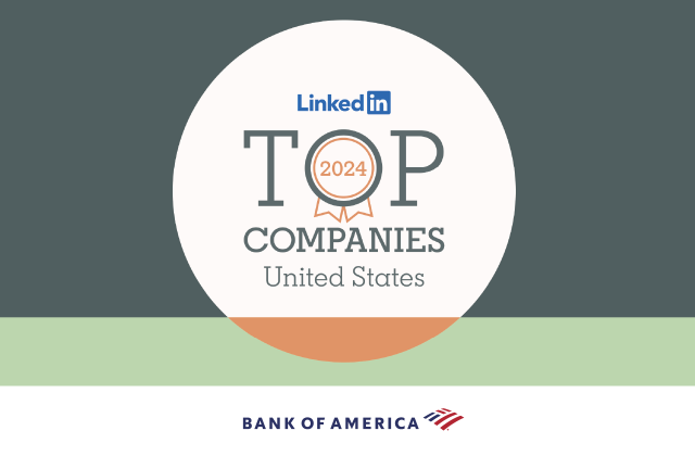 At <a href="/BankofAmerica/">Bank of America</a>, I can grow my skills, explore new career opportunities and continue my education. All of this and more is why my company is one of the 2024 #LinkedInTopCompanies! bit.ly/44kHzMn