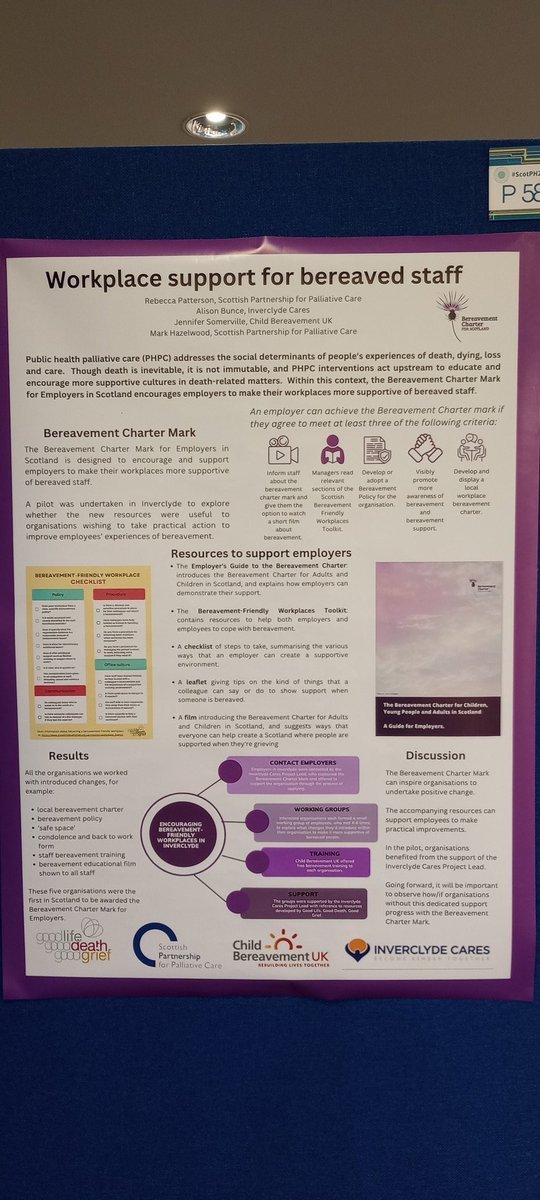 Sharing work on bereavement friendly workplaces at #ScotPH24 Poster 58, I'm there to discuss from 3pm @LifeDeathGrief @CBUK_Scot