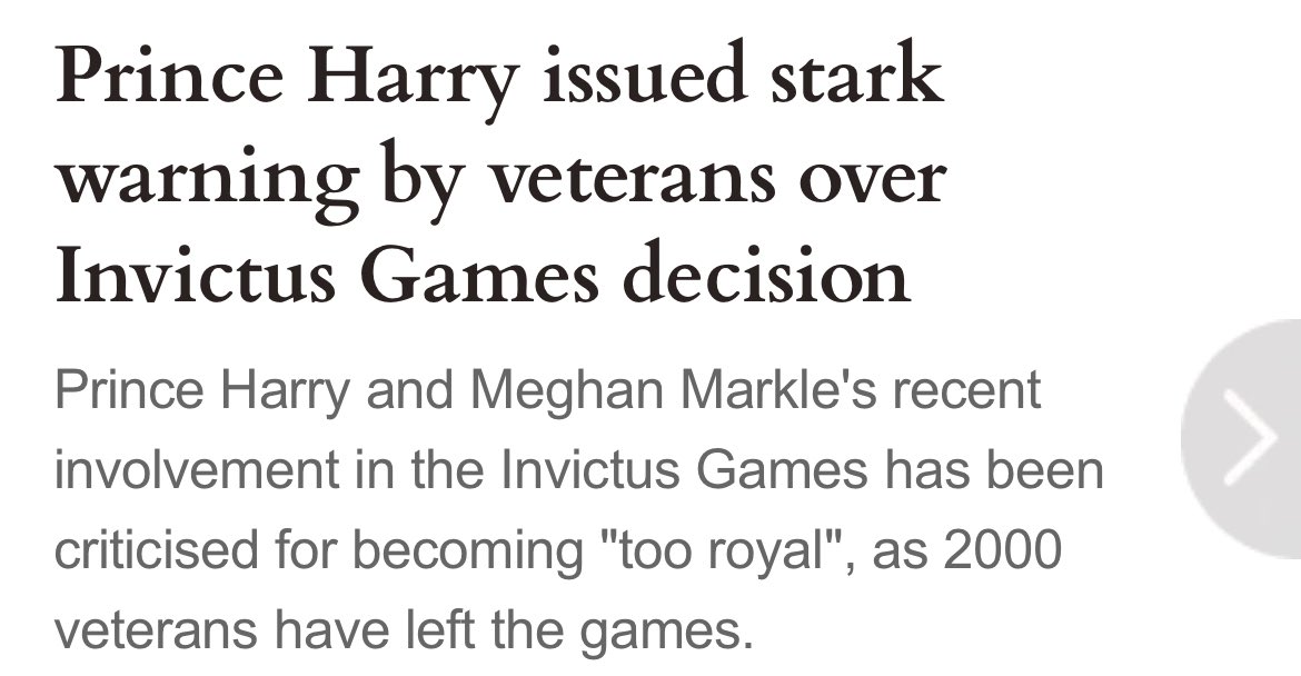 This is about how the games are just the platform for Harry’s wife’s narc fix to be made all about her and not the veterans. And then there is the issue of charity money going to the eleborate travel and housing expenses for the harkles while the veterans have to pay for…