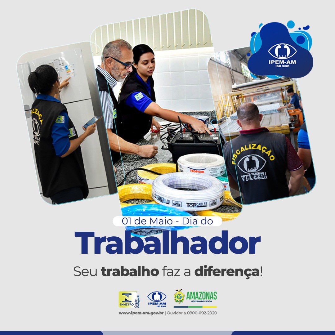 ipemamoficial's tweet photo. TRABALHO | O Ipem-AM parabeniza a todos os trabalhadores, em especial os que atuam no instituto, com compromisso e responsabilidade, para garantir qualidade, segurança e conformidade de produtos - desde a fabricação até o consumidor final.    

#Anodi #IpemAm #Inmetro #GovernoAM https://t.co/UYwaRqyTz4
