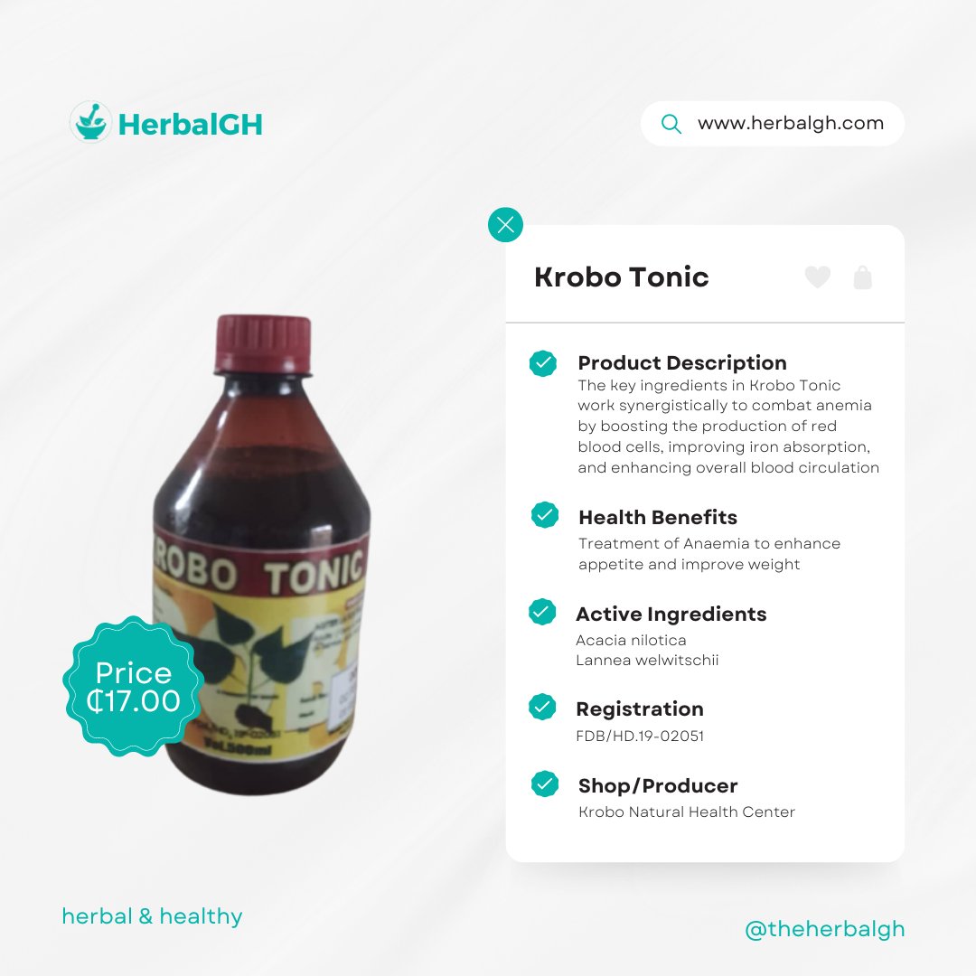 The key ingredients in Krobo Tonic work synergistically to combat anemia by boosting the production of red blood cells, improving iron absorption, and enhancing overall blood circulation.

Order for yours now! Treat Anaemia Now!
blogs.herbalgh.com/product/krobo-…