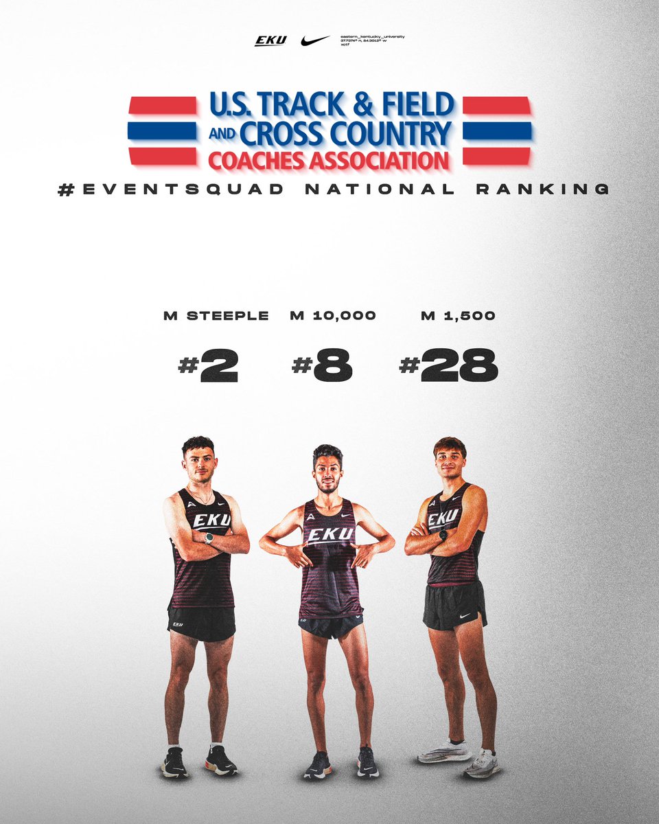 EKU is ranked in the top 30 for three events in the latest USTFCCCA #EventSquad rankings! #GoBigE | #SteepleU