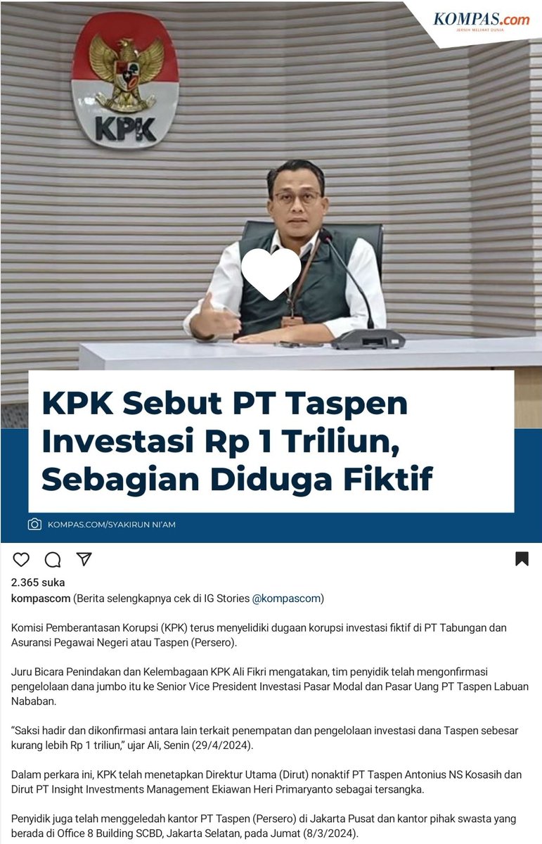 BREAKING NEWS

Kpk resmi menetapkan dirut non aktif taspen sebagai tersangka, dana kelolaan 1 T diduga dimasukin investasi fiktif