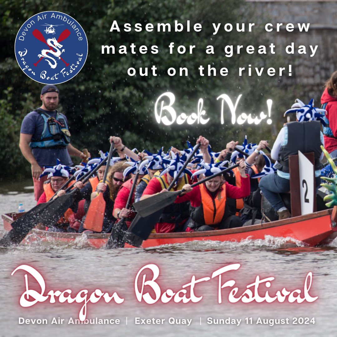 Come and join us at Exeter Quay on Sunday 11th August 2024 for a magnificent day out at our annual Dragon Boat Festival! This year, we are hoping to raise £20k which will help to fund 4 lifesaving missions.  Entry is now LIVE so book your boat today - daat.org/event/dragon-b…